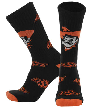TCK socks Oklahoma State Black/Orange/White / Medium Oklahoma State Cowboys Mayhem Crew Socks (Made in USA)
