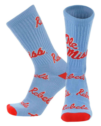 TCK socks Ole Miss Columbia Blue/Scarlet/White / Large Ole Miss Rebels Mayhem Crew Socks (Made in USA)