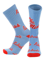 TCK socks Ole Miss Columbia Blue/Scarlet/White / Large Ole Miss Rebels Mayhem Crew Socks (Made in USA)