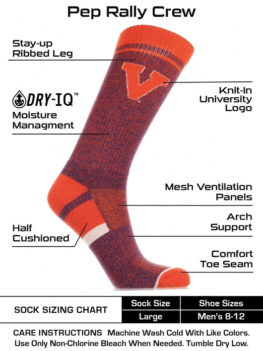 TCK socks Orange/Blue / Large Virginia Cavaliers Socks Victory Parade Crew Length