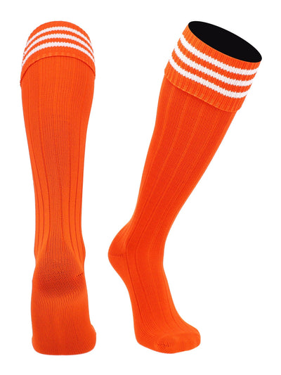 TCK socks Orange White / Medium Euro Style 3 Stripe Soccer Socks With Fold Down Top