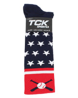 TCK socks Patriotic USA Baseball Socks with Baseball Bats Logo