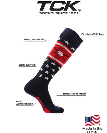 TCK socks Patriotic USA Baseball Socks with Baseball Bats Logo