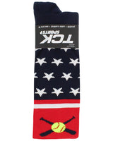 TCK socks Patriotic USA Softball Socks with Softball Bats Logo
