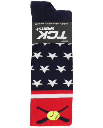 TCK socks Patriotic USA Softball Socks with Softball Bats Logo