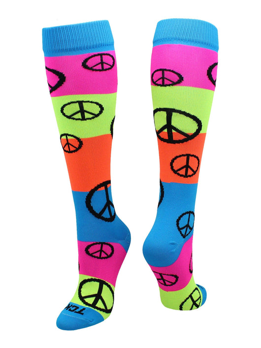 TCK socks Peace Sign / Medium Neon Rainbow Fun Print Socks