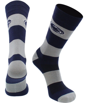 Penn State Nittany Lions Navy & White Striped Crew Socks - NCAA Men's Dress & Casual Game Day Apparel - Soft Gear, Large