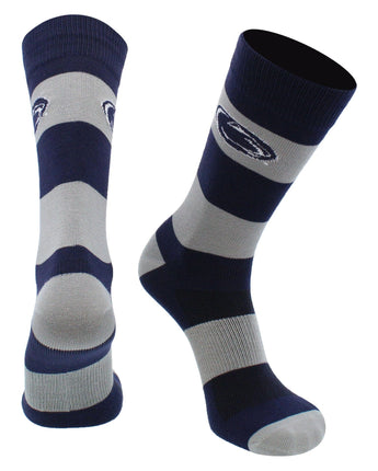 Penn State Nittany Lions Navy & White Striped Crew Socks - NCAA Men's Dress & Casual Game Day Apparel - Soft Gear, Large