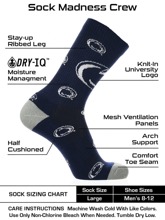 TCK socks Penn State Navy/Grey/White / Large Penn State Nittany Lions Socks Crew Length Sock Mayhem
