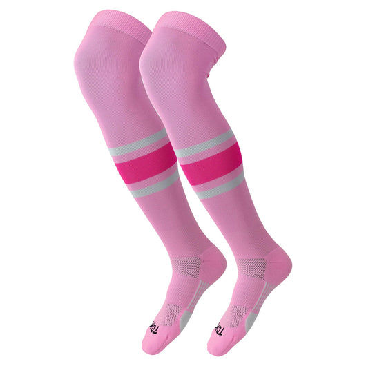 TCK socks Pink/White/Hot Pink / Large Dugout Striped Over the Knee Baseball Socks Pattern E