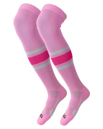 TCK socks Pink/White/Hot Pink / Large Dugout Striped Over the Knee Baseball Socks Pattern E