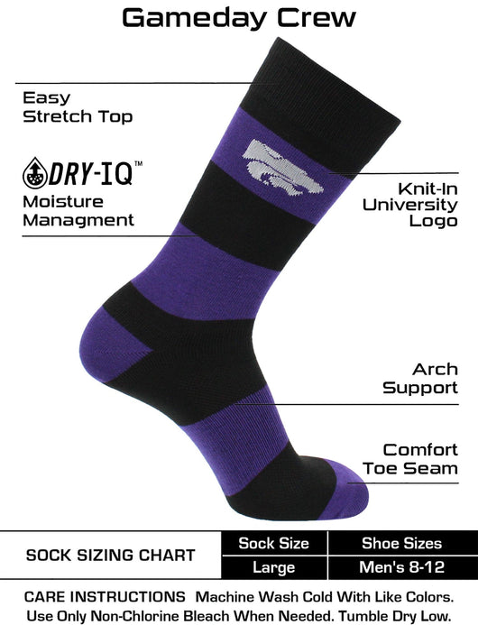 TCK socks Purple/Black / Large Kansas State Wildcats Socks Game Day Striped Crew Socks