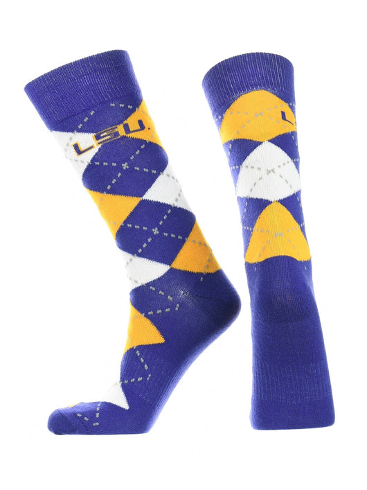 TCK socks Purple/Gold / Large LSU Tigers Argyle Dress Socks NCAA Fanwear Crew Length