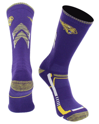 TCK NCAA Performance Champion Crew Socks – Northern Iowa Panthers, Purple/Gold, Large