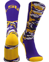 TCK socks Purple/Gold/White / Large LSU Tigers Woodland Camo Crew Socks