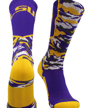 TCK socks Purple/Gold/White / Large LSU Tigers Woodland Camo Crew Socks