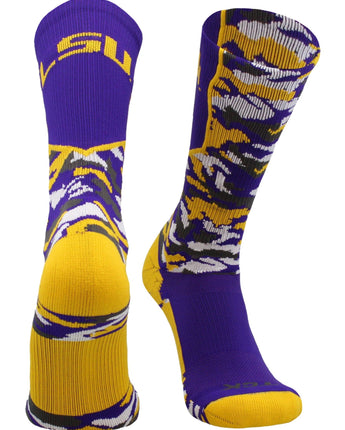 TCK socks Purple/Gold/White / Large LSU Tigers Woodland Camo Crew Socks