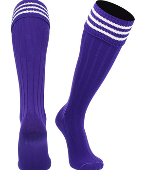 TCK socks Purple White / Large Euro Style 3 Stripe Soccer Socks With Fold Down Top