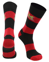 Maryland Terrapins Red & Black Striped Crew Socks - NCAA Men's Dress & Casual Game Day Apparel - Soft Gear, Large