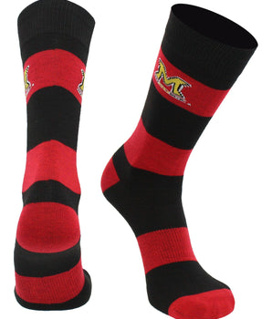 Maryland Terrapins Red & Black Striped Crew Socks - NCAA Men's Dress & Casual Game Day Apparel - Soft Gear, Large
