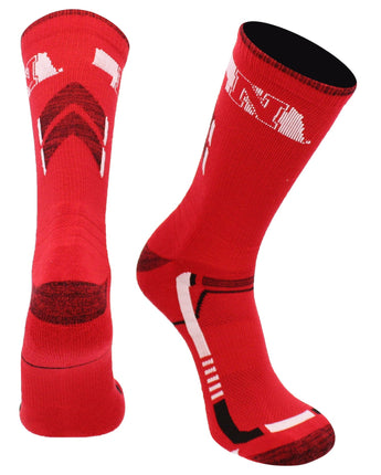 TCK NCAA Performance Champion Crew Socks – Nebraska Cornhuskers, Red/Black, Large