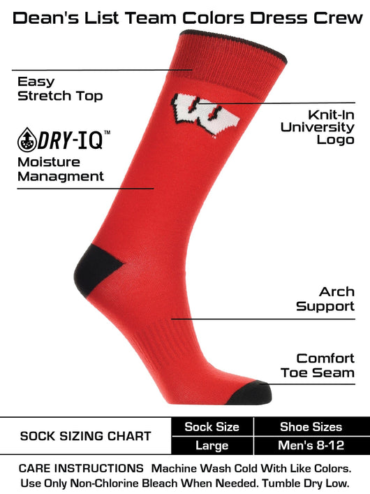 TCK socks Red/Black / Large Wisconsin Badgers Dress Socks Dean's List Crew Length Socks