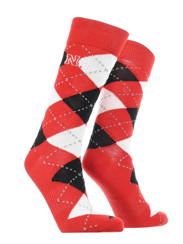 TCK socks Red/Black/White / Large Nebraska Cornhuskers Argyle Dress Socks NCAA Fanwear Crew Length