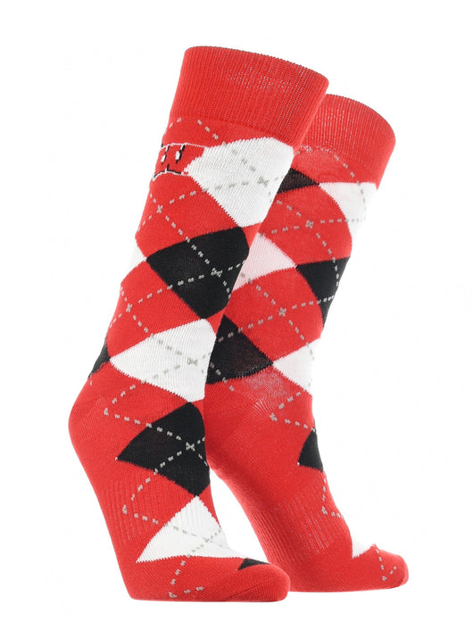 TCK socks Red/Black/White / Large Wisconsin Badgers Argyle Dress Socks NCAA Fanwear Crew Length