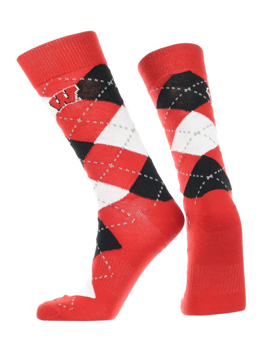 TCK socks Red/Black/White / Large Wisconsin Badgers Argyle Dress Socks NCAA Fanwear Crew Length