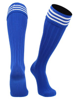 TCK socks Royal White / Medium Euro Style 3 Stripe Soccer Socks With Fold Down Top