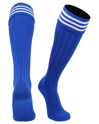 TCK socks Royal White / Medium Euro Style 3 Stripe Soccer Socks With Fold Down Top