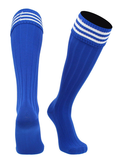TCK socks Royal White / Medium Euro Style 3 Stripe Soccer Socks With Fold Down Top