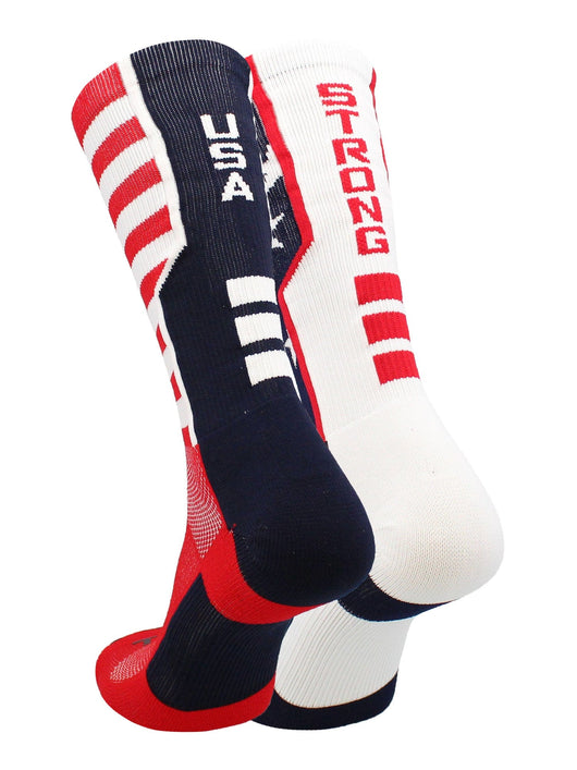 TCK socks Scarlet/Navy/White / Large USA American Flag Socks Crew Length USA Strong