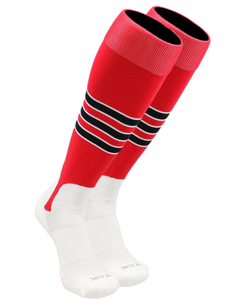 TCK socks Scarlet/White/Black / Small TCK Baseball Stirrup Socks with Stripes Pattern D