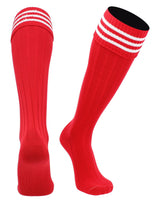 TCK socks Scarlet White / Medium Euro Style 3 Stripe Soccer Socks With Fold Down Top