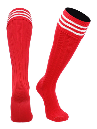TCK socks Scarlet White / Medium Euro Style 3 Stripe Soccer Socks With Fold Down Top