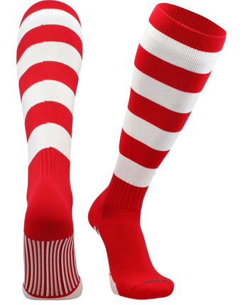 TCK socks Scarlet/White / Small Hoop Striped Rugby Socks