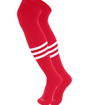 TCK socks Scarlet/White / X-Large Dugout Striped Over the Knee Baseball Socks Pattern B