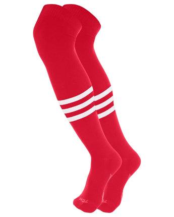 TCK socks Scarlet/White / X-Large Dugout Striped Over the Knee Baseball Socks Pattern B