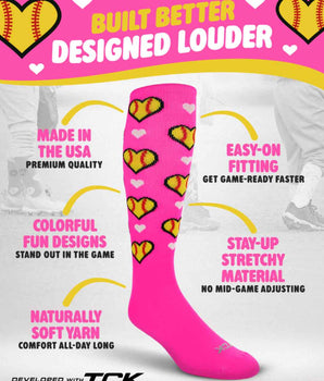 Softball Hearts Athletic Knee High Socks