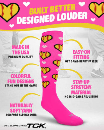 Softball Hearts Athletic Knee High Socks