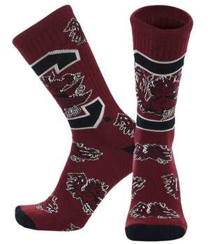 TCK socks South Carolina Cardinal/Black/White / Large South Carolina Gamecocks Mayhem Crew Socks (Made in USA)