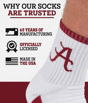 TCK socks TCK Alabama Crimson Tide Quarter Socks - Made in USA