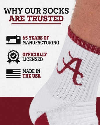 TCK socks TCK Alabama Crimson Tide Quarter Socks - Made in USA