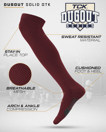 TCK socks TCK Dugout Over the Knee Socks For Baseball, Softball, Football Solid Team Colors