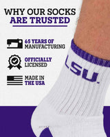 TCK socks TCK LSU Tigers Quarter Socks - Made in USA