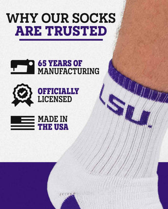 TCK socks TCK LSU Tigers Quarter Socks - Made in USA
