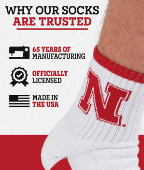 TCK socks TCK Nebraska Cornhuskers Quarter Socks - Made in USA