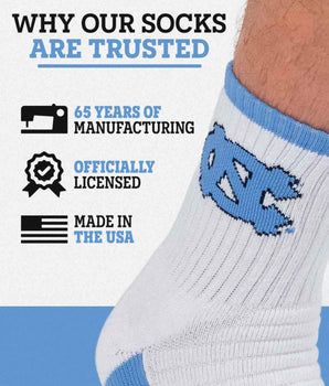 TCK socks TCK North Carolina Tar Heels Quarter Socks - Made in USA