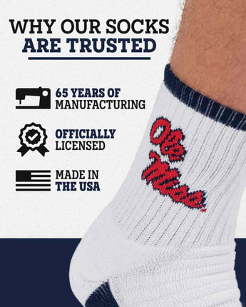 TCK socks TCK Ole Miss Rebels Quarter Socks - Made in USA